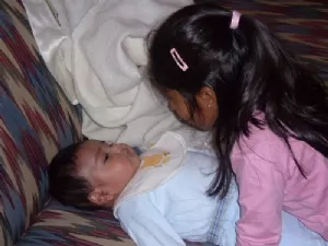 Christina pludre med Sebastian